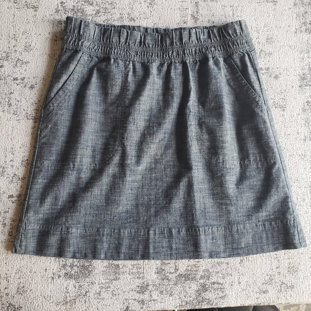 Soft Blue Linen Look Skirt w Pockets Stretchy Waistband